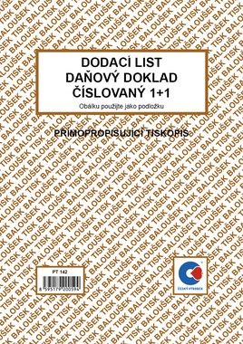 Dodací list-daňový doklad číslovaný 1+1, PT 142